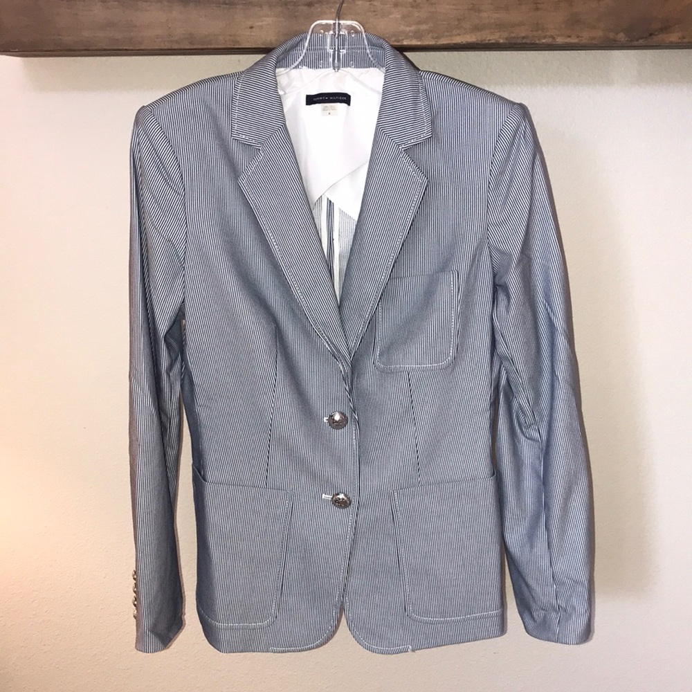 White and Navy Striped Blazer